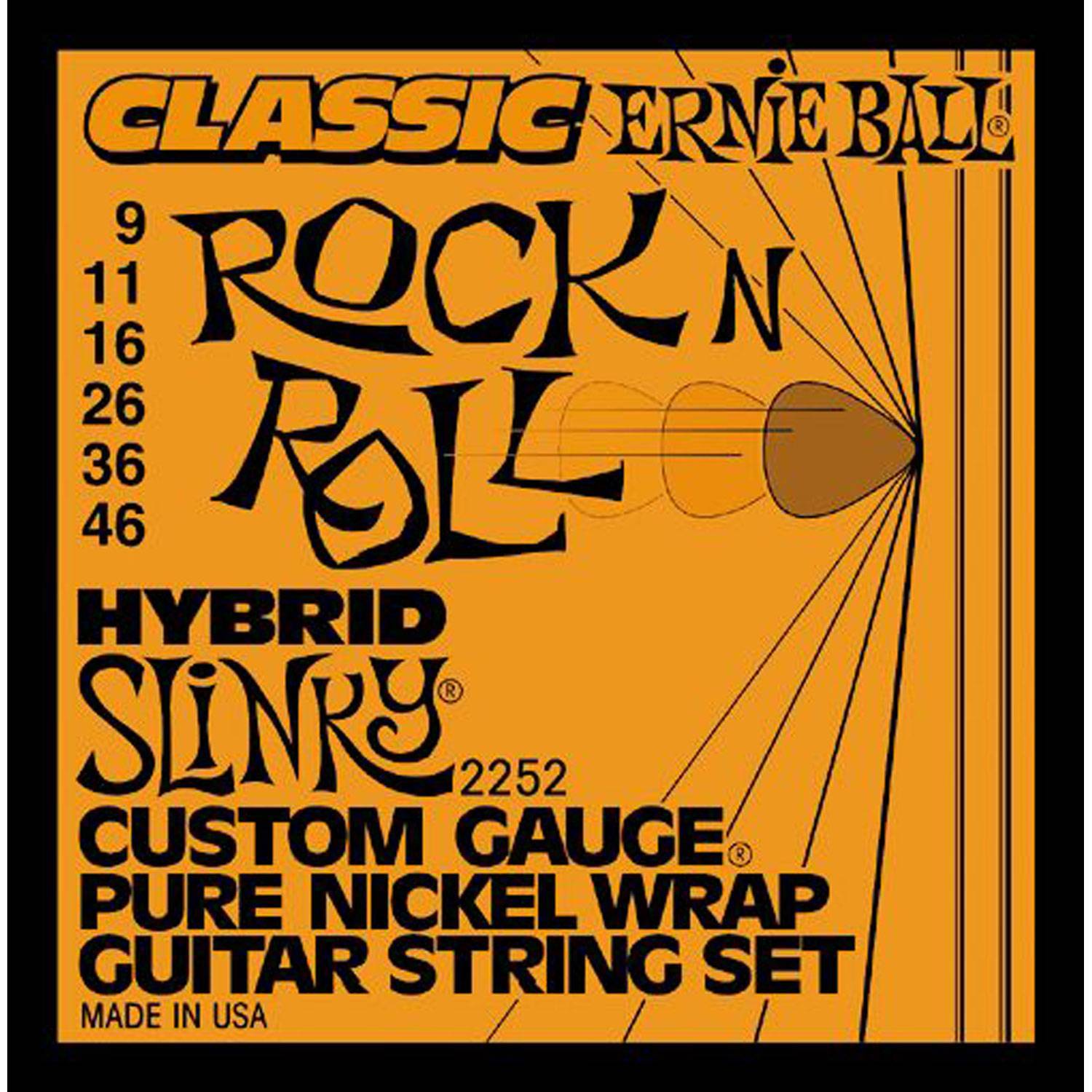 Ernie Ball 2252 струны для электрогитары Hybrid Slinky (9-11-16-26-36-46) Pure Nickel
