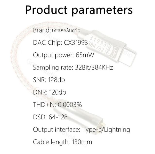 GraveAudio DA06 CX31993 DAC Adapter, ЦАП конвертер USB/TypeC-mJFS 3,5 мм, Усилитель д/наушников,кейс