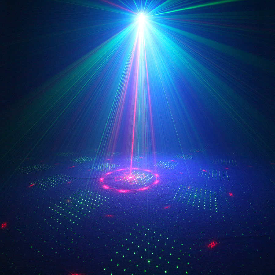 Party Lights CUBE Мини лазер красный +зеленый, 60 узоров, LED RGB 3Вт, ИК ПДУ, микрофон, SOUND, AUTO