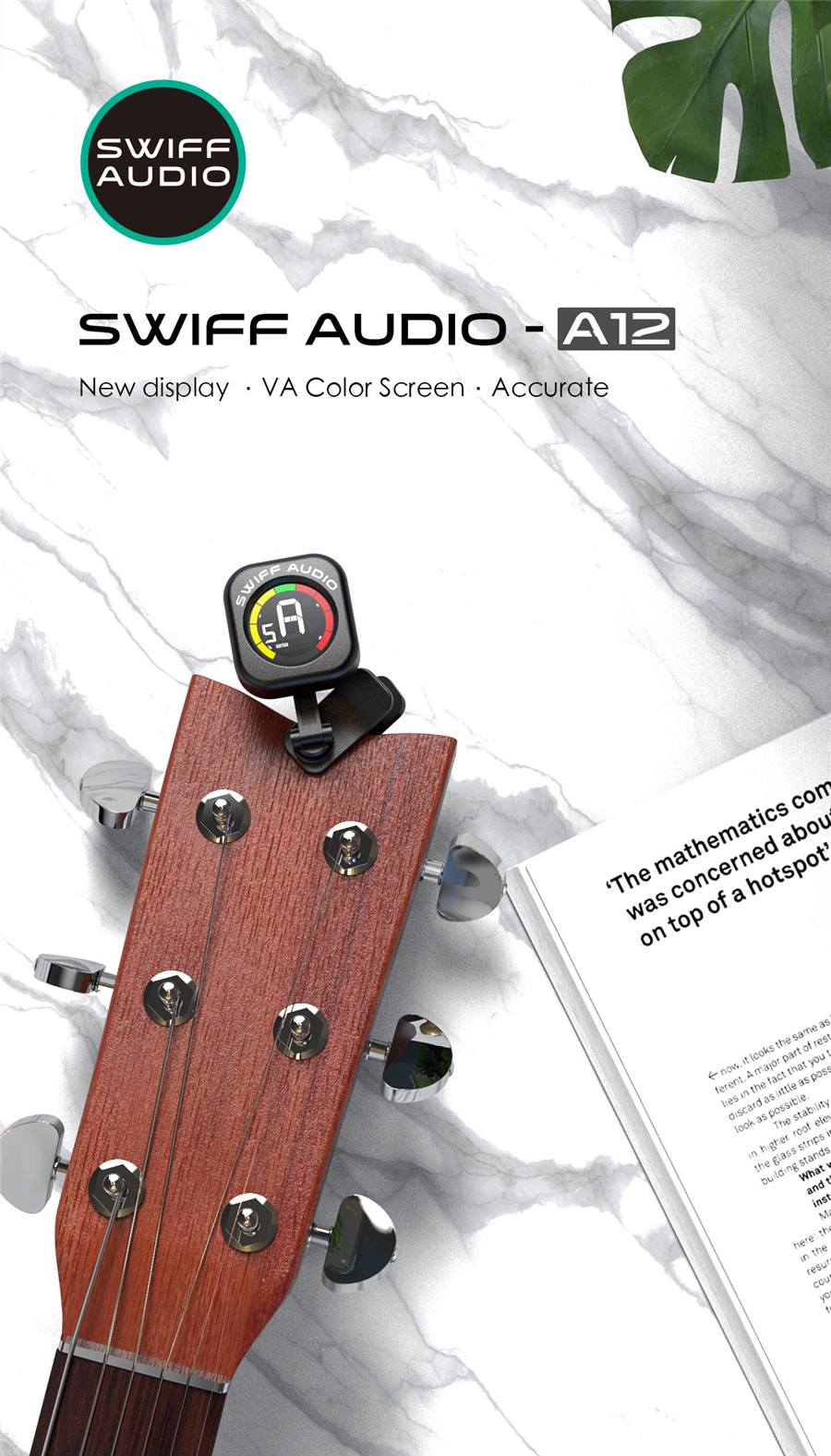 SWIFF AUDIO A12-CS тюнер СВЕРХ БЫСТРЫЙ с прищепкой гитарный, бас, хромат, цветной ЖК дисплей