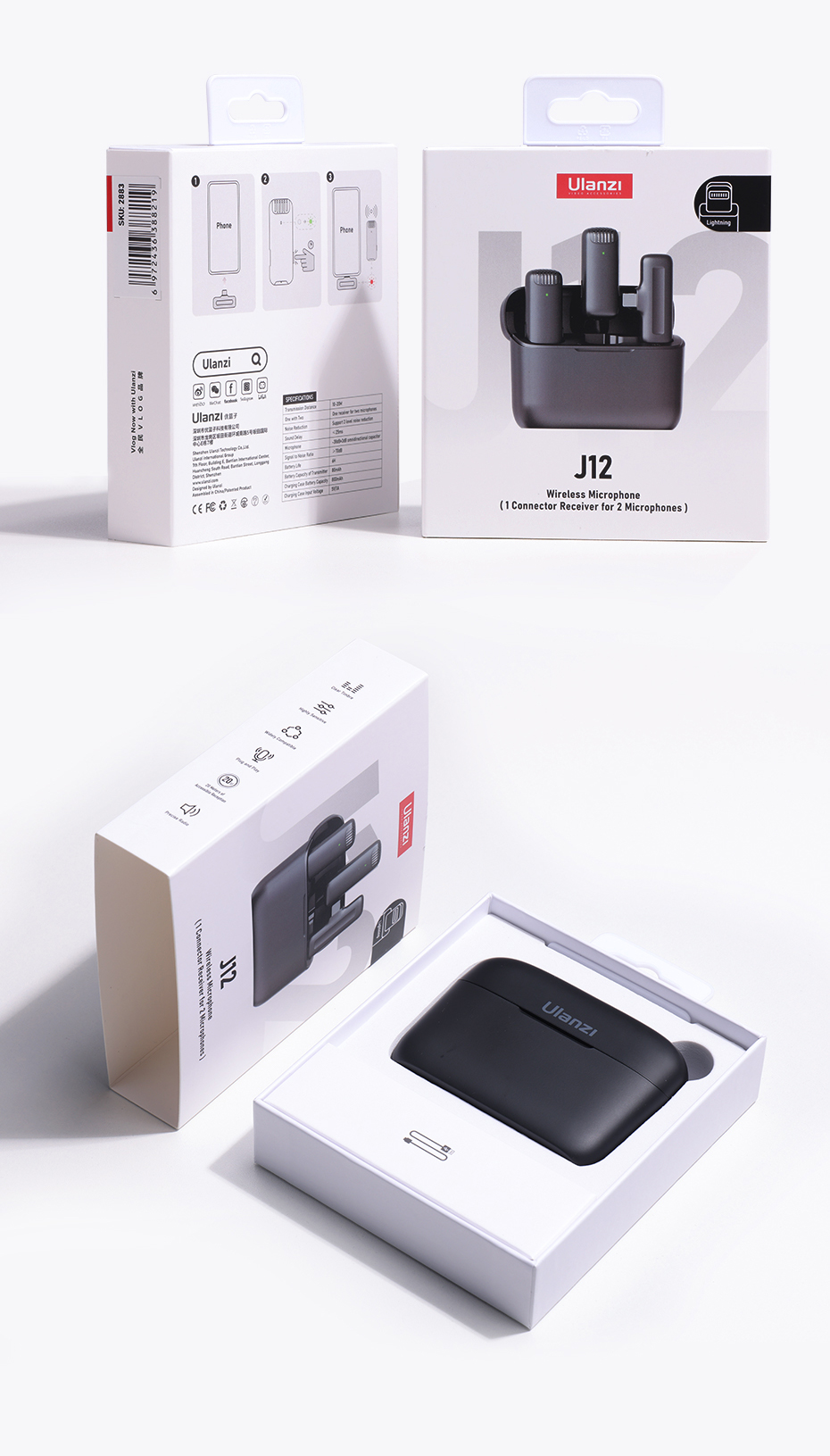 ULANZI J12 Black Type-C беспроводной петличный микрофон 2шт + приемник Type-C, до 20 м