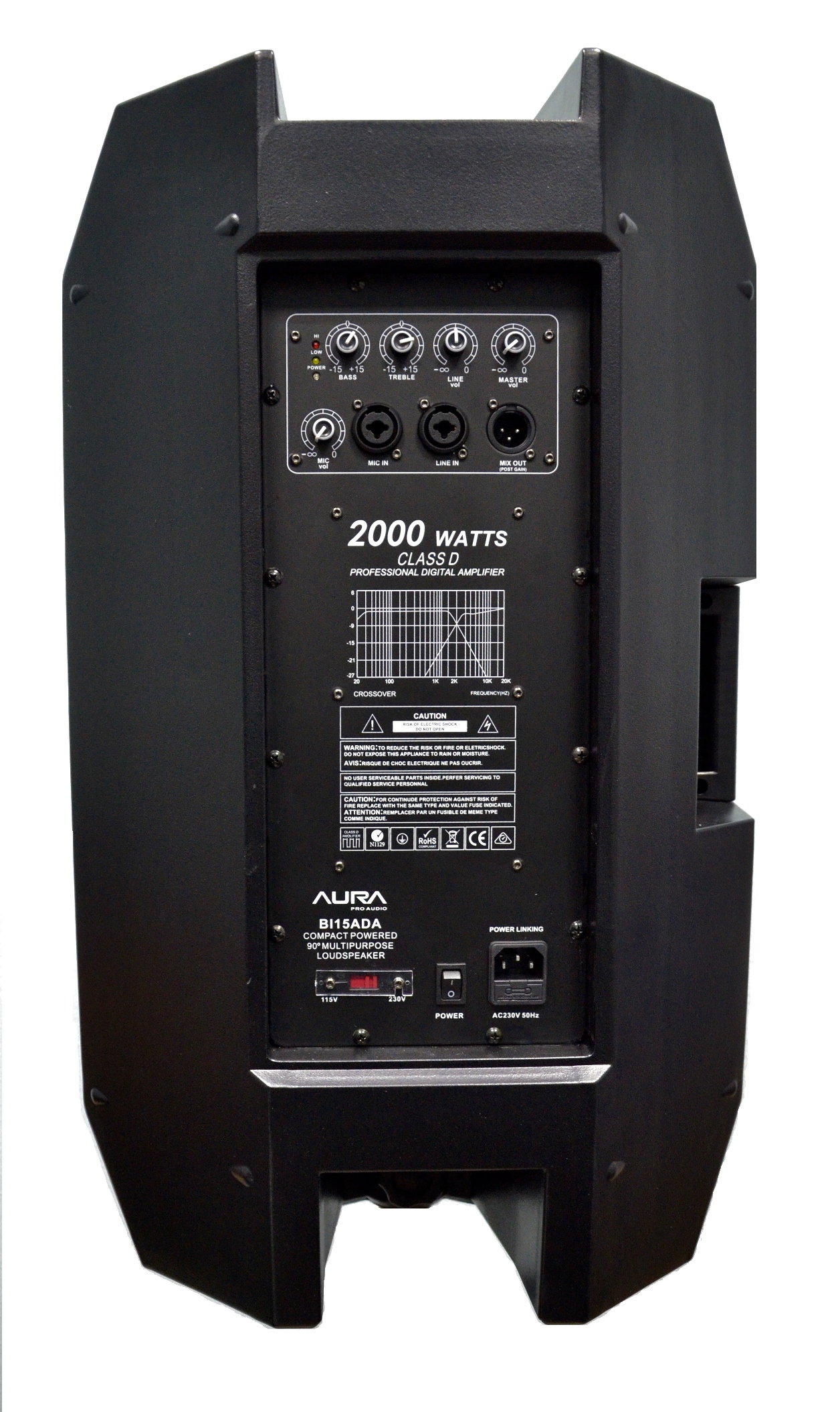 AURA BI15ADA 2000W  15"активная АС, EQ(Treble & Bass), Bi-amp Class D