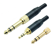 kuft j3536b mini-jack stereo 3,5мм на кабель до 5,8мм с резьбовым переходником на jack 6,3мм, black