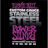 ernie ball 2245 струны для эл.гитары stainless steel power slinky (11-14-18p-28-38-48)