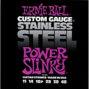ernie ball 2245 струны для эл.гитары stainless steel power slinky (11-14-18p-28-38-48)
