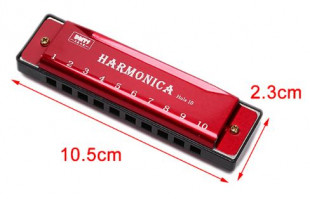 harmonica dmts hole10 red губная гармошка 10 отверстий, в кейсе, красная