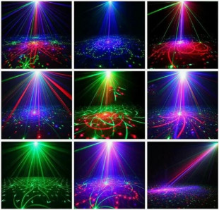 party lights мини лазер красный + зеленый, 60 узоров, led rgb, ду, микрофон