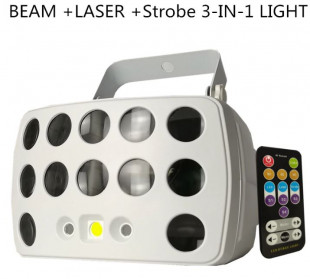 alien new 3in1 butterfly wh световой прибор 2 лазера rg, 2х15вт rgbw led, 12w led strob, dmx, ик пду