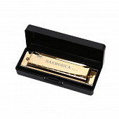 harmonica dmts hole10 gold губная гармошка 10 отверстий, в кейсе, золотистая