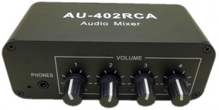 au-402rca audio mixer микшер 12в, 4 стереоканала rca, phones, сверхкомпактный, блок питания