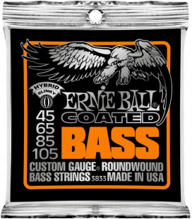ernie ball 3833 струны для бас гитары покрытые спец сплавом coated bass hybrid, 45-105